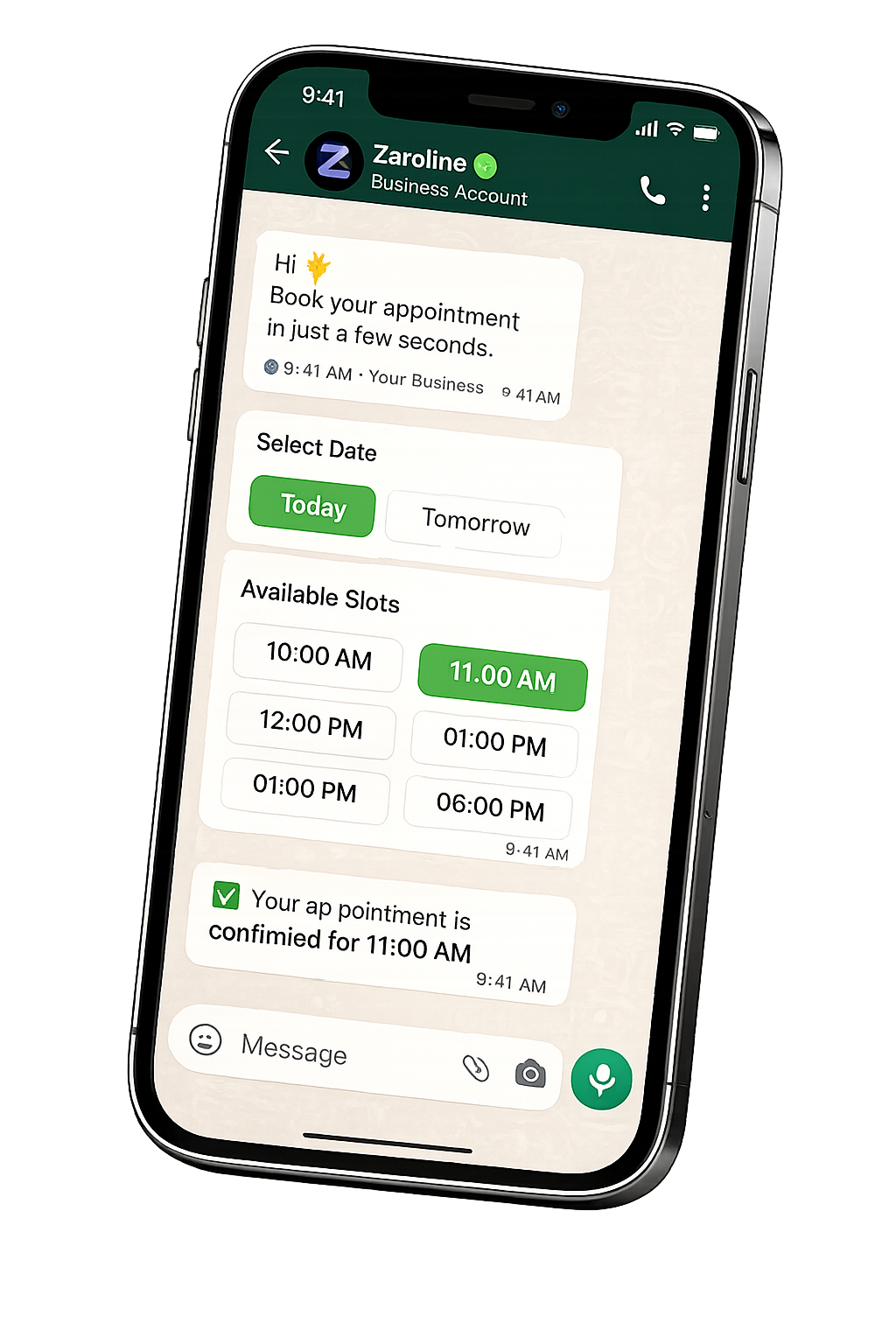 WhatsApp Booking Interface